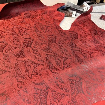 Şal Baskı Desenli Crazy Deri Kırmızı-1.6 mm, Deri Hobi Uğraşı İçin Hakiki Parça Deri 