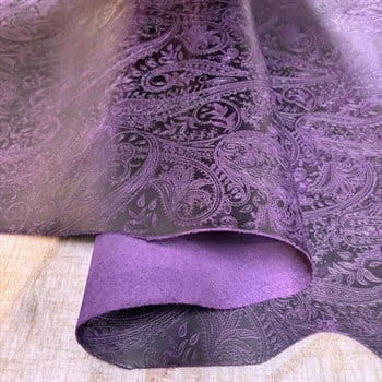 Şal Baskı Desenli Mor Crazy Deri -1.6 mm, Deri Hobi Uğraşı İçin Hakiki Parça Deri 