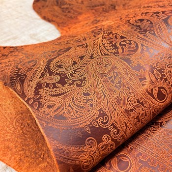 Şal Baskı Desenli Orange Crazy Deri -1.6 mm, Deri Hobi Uğraşı İçin Hakiki Parça Deri 