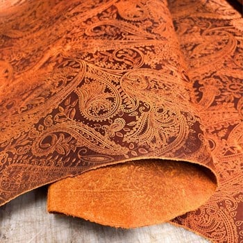 Şal Baskı Desenli Orange Crazy Deri -1.6 mm, Deri Hobi Uğraşı İçin Hakiki Parça Deri 