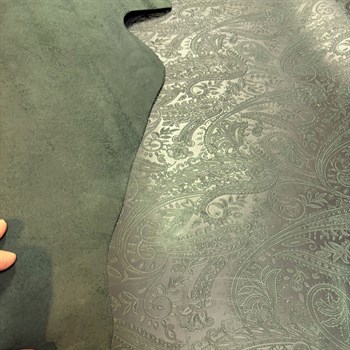 Şal Baskı Desenli Yeşil Crazy Deri -1.6 mm, Deri Hobi Uğraşı İçin Hakiki Parça Deri 