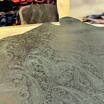 Şal Baskı Desenli Yeşil Crazy Deri -1.6 mm, Deri Hobi Uğraşı İçin Hakiki Parça Deri 