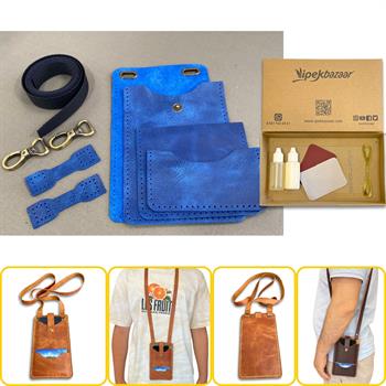 Salda Askılı Mini Çanta, Hakiki Deri Telefon Kılıflı Kartlıklı Cüzdan Tipi Çanta