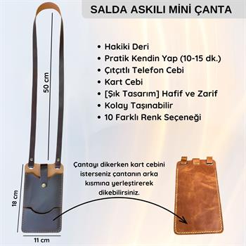 Salda Askılı Mini Çanta, Hakiki Deri Telefon Kılıflı Kartlıklı Cüzdan Tipi Çanta