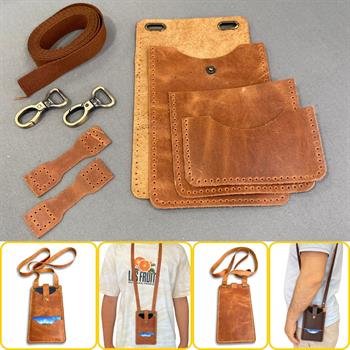 Salda Askılı Mini Çanta, Hakiki Deri Telefon Kılıflı Kartlıklı Cüzdan Tipi Çanta