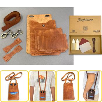 Salda Askılı Mini Çanta, Hakiki Deri Telefon Kılıflı Kartlıklı Cüzdan Tipi Çanta