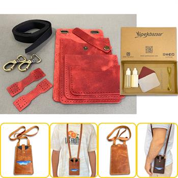 Salda Askılı Mini Çanta, Hakiki Deri Telefon Kılıflı Kartlıklı Cüzdan Tipi Çanta