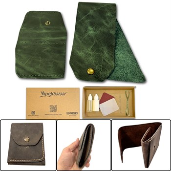 Sille DIY Deri Para Cüzdanı, Hakiki Deri Erkek Kadın Cüzdan Kartlık Kendin Yap Seti