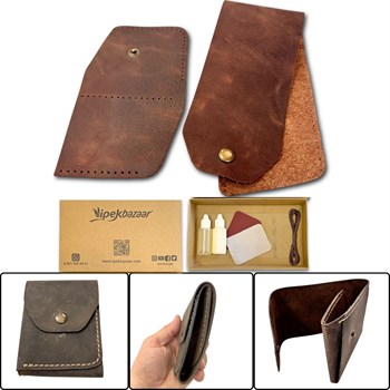 Sille DIY Deri Para Cüzdanı, Hakiki Deri Erkek Kadın Cüzdan Kartlık Kendin Yap Seti