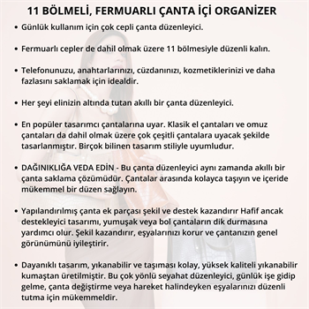 Siyah 11 Bölmeli Kadın Çanta İçi Düzenleyici Organizer Makyaj Organizeri Çanta Değiştirme Yardımcısı