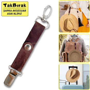 TakBırak Şapka & Aksesuar Askı Klipsi, Hakiki Deri & Metal Aparat Valiz Çanta Askısı Aksesuarı
