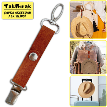 TakBırak Şapka & Aksesuar Askı Klipsi, Hakiki Deri & Metal Aparat Valiz Çanta Askısı Aksesuarı