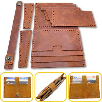 Tuna Kemerli 6lı Kartlık Hakiki Deri Cüzdan Kendin Yap Seti, Diy Parça Deri Hobi Kit