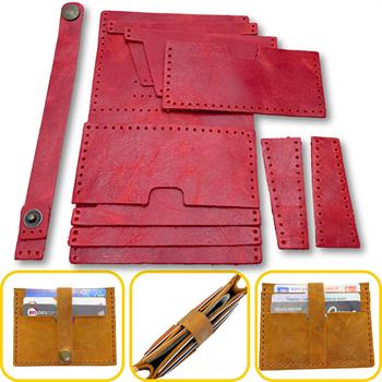 Tuna Kemerli 6lı Kartlık Hakiki Deri Cüzdan Kendin Yap Seti, Diy Parça Deri Hobi Kit