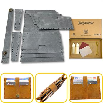 Tuna Kemerli 6lı Kartlık Hakiki Deri Cüzdan Kendin Yap Seti, Diy Parça Deri Hobi Kit