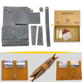 Tuna Kemerli 6lı Kartlık Hakiki Deri Cüzdan Kendin Yap Seti, Diy Parça Deri Hobi Kit