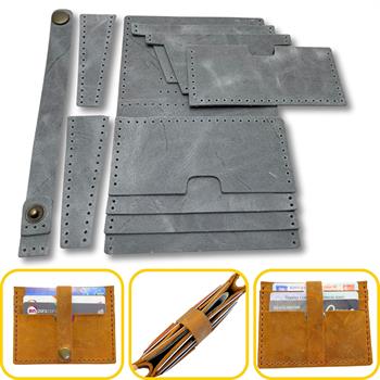 Tuna Kemerli 6lı Kartlık Hakiki Deri Cüzdan Kendin Yap Seti, Diy Parça Deri Hobi Kit