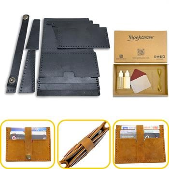 Tuna Kemerli 6lı Kartlık Hakiki Deri Cüzdan Kendin Yap Seti, Diy Parça Deri Hobi Kit