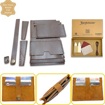 Tuna Kemerli 6lı Kartlık Hakiki Deri Cüzdan Kendin Yap Seti, Diy Parça Deri Hobi Kit