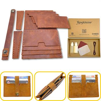 Tuna Kemerli 6lı Kartlık Hakiki Deri Cüzdan Kendin Yap Seti, Diy Parça Deri Hobi Kit