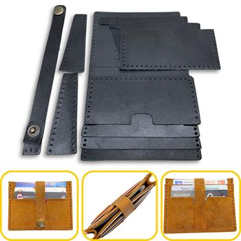 Tuna Kemerli 6lı Kartlık Hakiki Deri Cüzdan Kendin Yap Seti, Diy Parça Deri Hobi Kit