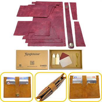 Tuna Kemerli 6lı Kartlık Hakiki Deri Cüzdan Kendin Yap Seti, Diy Parça Deri Hobi Kit