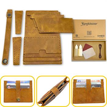Tuna Kemerli 6lı Kartlık Hakiki Deri Cüzdan Kendin Yap Seti, Diy Parça Deri Hobi Kit