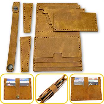 Tuna Kemerli 6lı Kartlık Hakiki Deri Cüzdan Kendin Yap Seti, Diy Parça Deri Hobi Kit