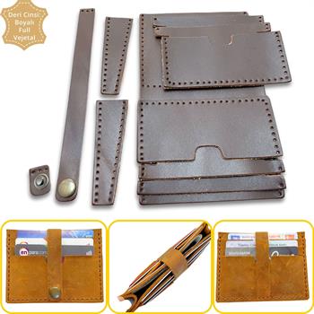 Tuna Kemerli 6lı Kartlık Hakiki Deri Cüzdan Kendin Yap Seti, Diy Parça Deri Hobi Kit