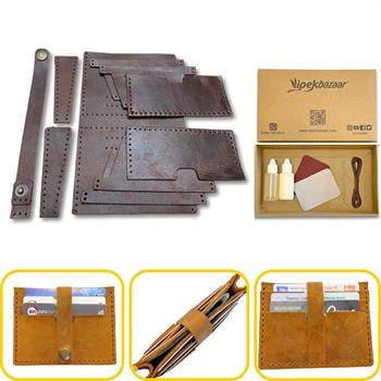 Tuna Kemerli 6lı Kartlık Hakiki Deri Cüzdan Kendin Yap Seti, Diy Parça Deri Hobi Kit