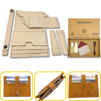 Tuna Kemerli 6lı Kartlık Hakiki Deri Cüzdan Kendin Yap Seti, Diy Parça Deri Hobi Kit