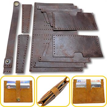 Tuna Kemerli 6lı Kartlık Hakiki Deri Cüzdan Kendin Yap Seti, Diy Parça Deri Hobi Kit