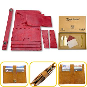 Tuna Kemerli 6lı Kartlık Hakiki Deri Cüzdan Kendin Yap Seti, Diy Parça Deri Hobi Kit