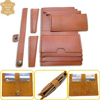 Tuna Kemerli 6lı Kartlık Hakiki Deri Cüzdan Kendin Yap Seti, Diy Parça Deri Hobi Kit