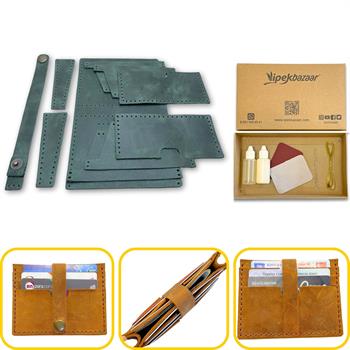 Tuna Kemerli 6lı Kartlık Hakiki Deri Cüzdan Kendin Yap Seti, Diy Parça Deri Hobi Kit