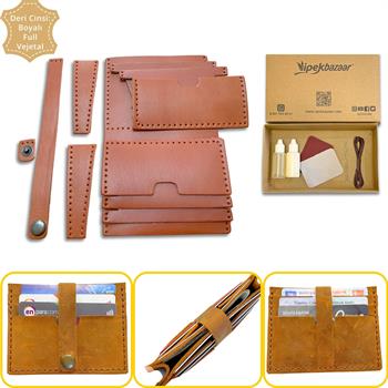 Tuna Kemerli 6lı Kartlık Hakiki Deri Cüzdan Kendin Yap Seti, Diy Parça Deri Hobi Kit