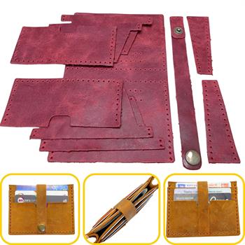 Tuna Kemerli 6lı Kartlık Hakiki Deri Cüzdan Kendin Yap Seti, Diy Parça Deri Hobi Kit
