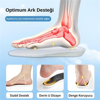 Tam Ortopedik Darbe Emici Spor İç Tabanlık, Koşu, Yürüyüş ve İş İçin Rahat Ayakkabı Tabanı, Beyaz