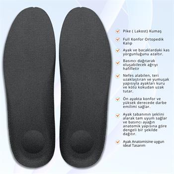 Tam Ortopedik Darbe Emici Spor İç Tabanlık, Koşu, Yürüyüş ve İş İçin Rahat Ayakkabı Tabanı, Siyah
