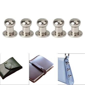 Vidalı Perçin (Chicago Screw) 5 Adet-6mm, Deri Çanta Cüzdan Kemer Ajanda Birleştirme Vidası, Asker