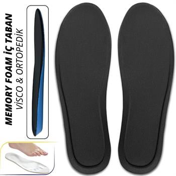 Visco Konfor Ortopedik Ayakkabı Tabanlık, Memory Foam Yumuşak Spor Ayakkabı Tabanı Insole, Siyah