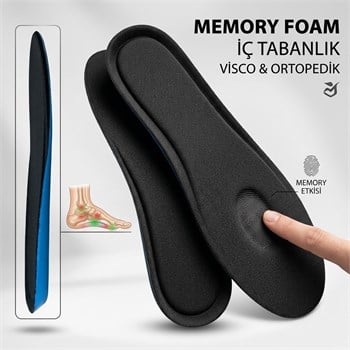 Visco Konfor Ortopedik Ayakkabı Tabanlık, Memory Foam Yumuşak Spor Ayakkabı Tabanı Insole, Siyah