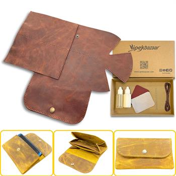 ZEUGMA Körüklü Hakiki Deri Kadın Cüzdan Kendin Yap Seti