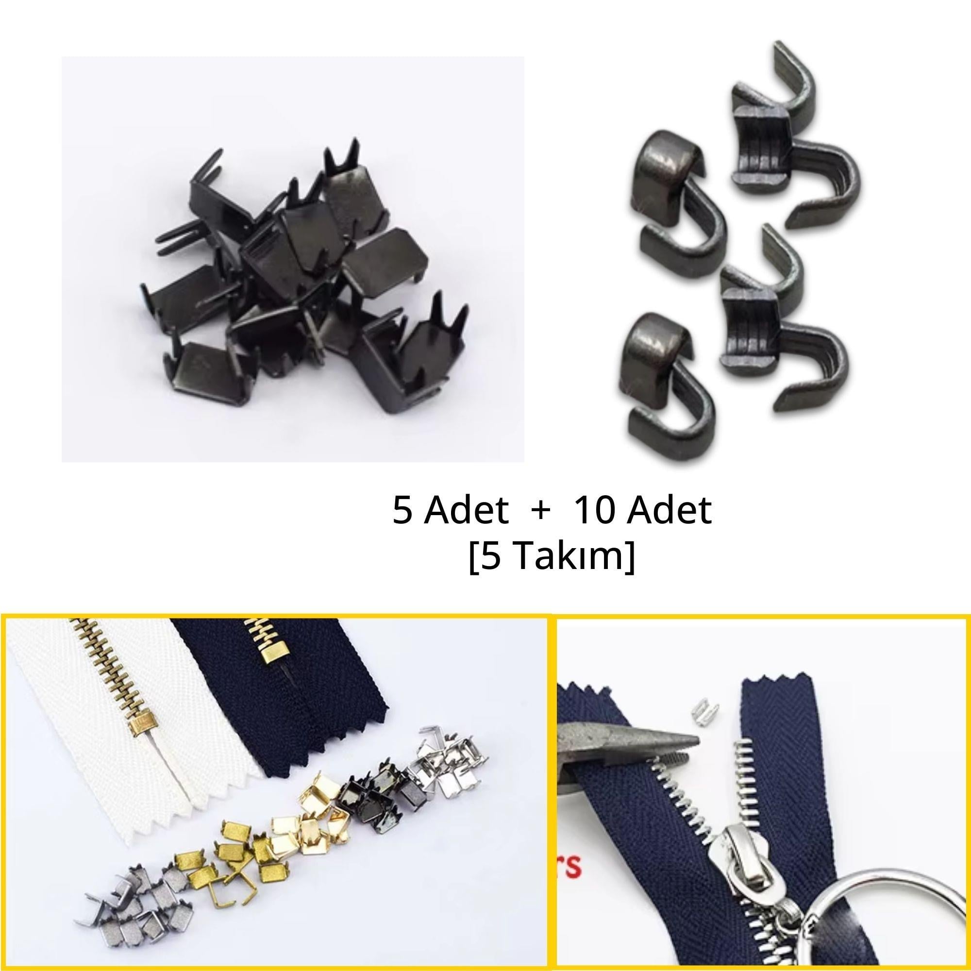 5 Takım Fermuar Stoperi, Metal Alt & Üst Stoper (10 adet Üst-5 Adet Alt)