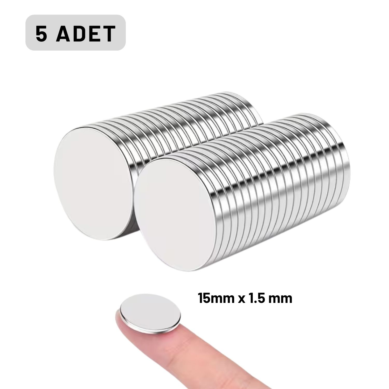 Neodyum Güçlü Mıknatıs, 15mm X 1.5mm  (5 Adet) 