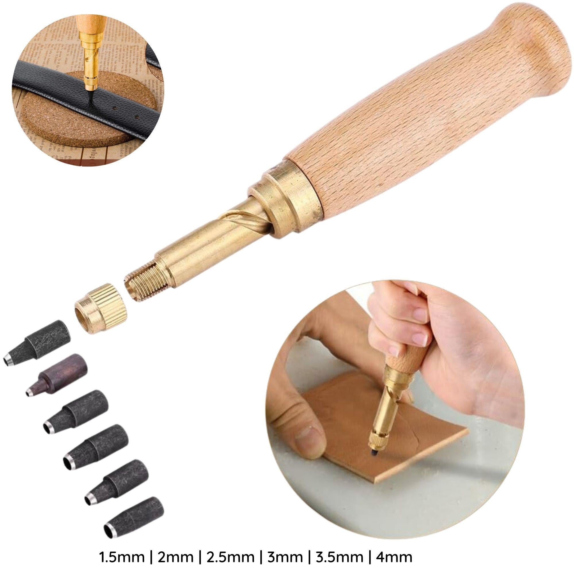 6-Piece Automatic Rotary Hole Punch Set – Screw Leather Punch Tool for Leathercraft