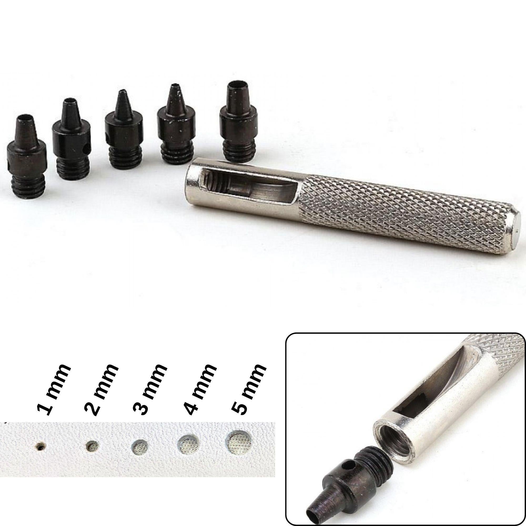 Delik Açma Zımba Set S01, 6 Parça, (1mm-2mm-3mm-4mm-5mm), Deri Hobi El Aleti