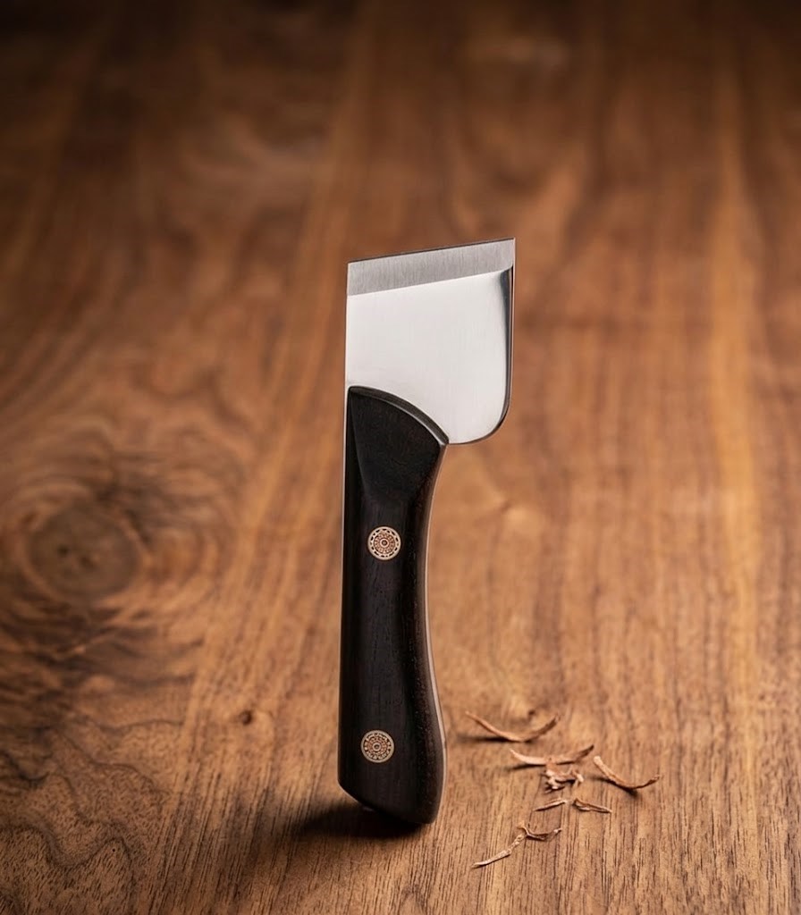 Deri Kesme Bıçağı Paslanmaz Çelik Ahşap Saplı Spatula 4cm Açılı