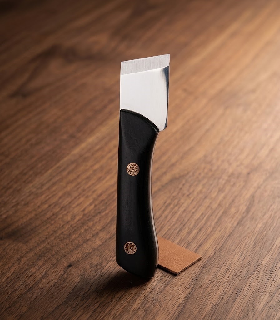 Deri Kesme Bıçağı Paslanmaz Çelik Ahşap Saplı Spatula 3cm Açılı