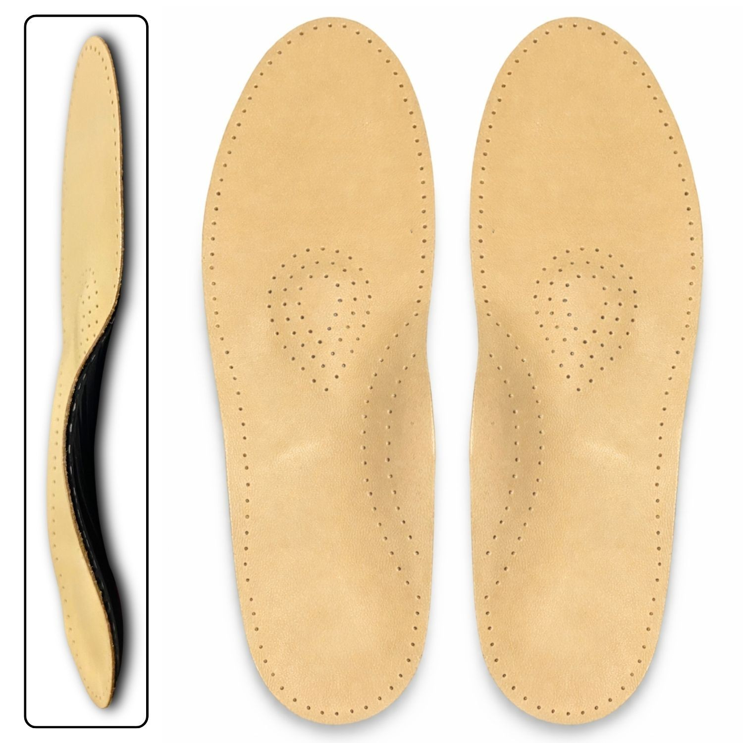 Hakiki Deri Ortopedik İç Tabanlık | Bitkisel Tabaklanmış, Ark & Kemer Destekli, Koku ve Ter Önleyici